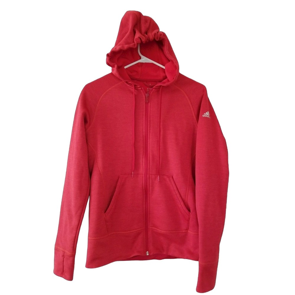 Adidas Climawarm Red FullZip Up Unisex Hoodie Size Men's XS,PIT TO PIT 18 IN
